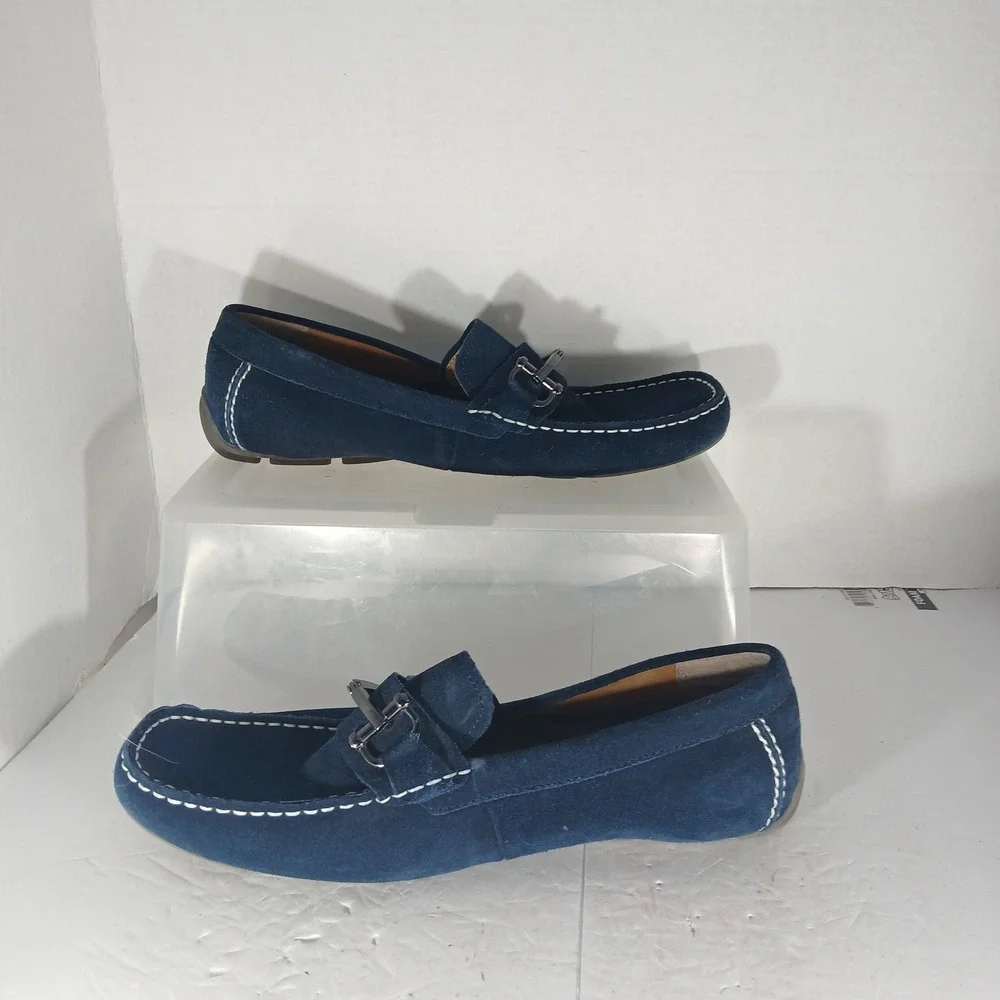 Alfani James Loafers 10.5M Navy Blue Suede Bit Driving Shoes Preppy Nautical